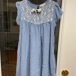 Girls size 8 Tucker and Tate blue dress with white lace on neck